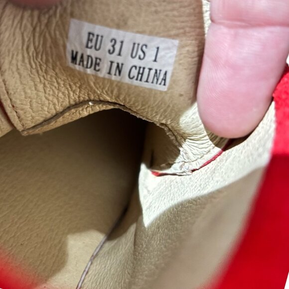 AKID Stone Red Nubuck Leather Moccasin Booties Ankle Boots Fringe A Kid Sz 1 1Y - Picture 9 of 10